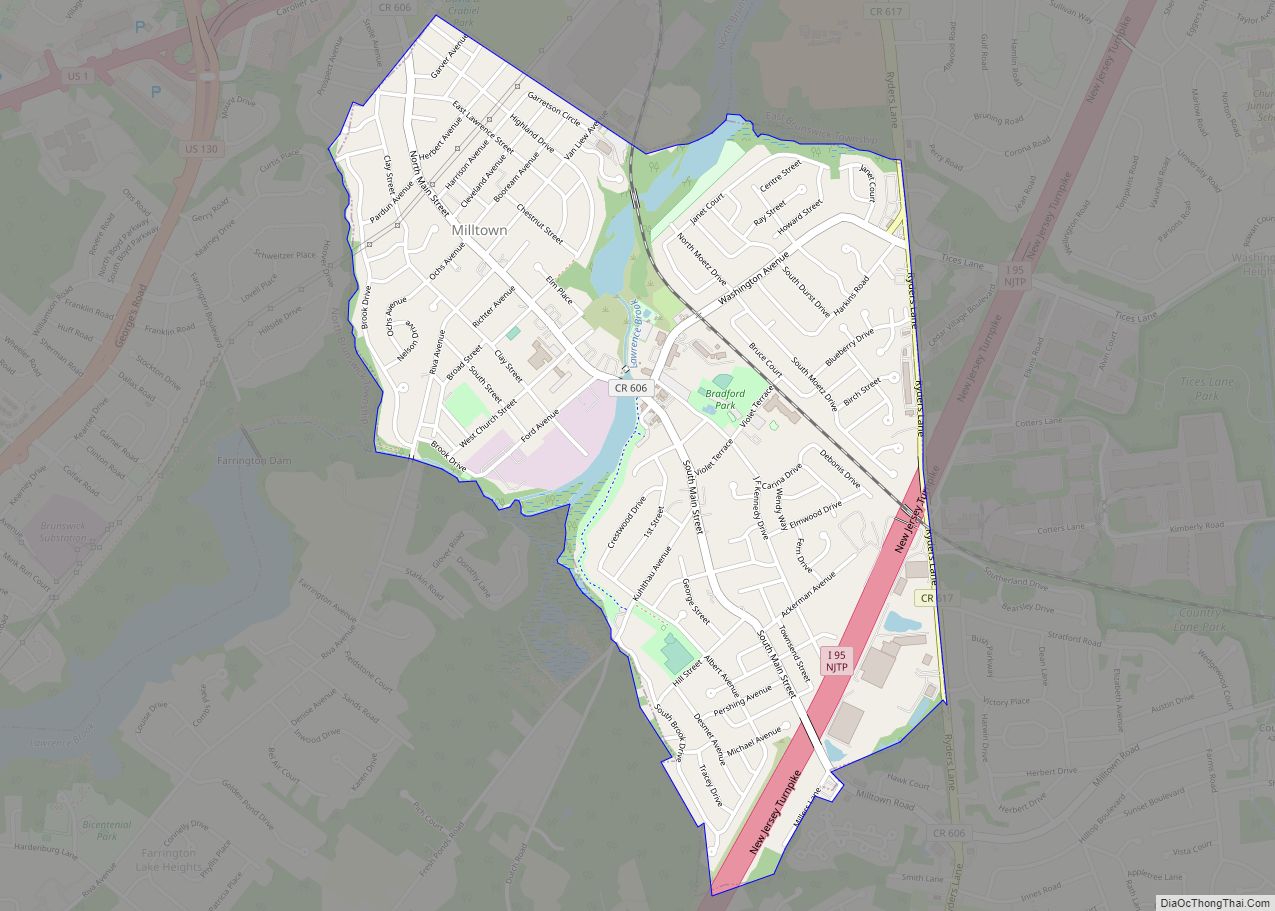 Map of Milltown borough, New Jersey