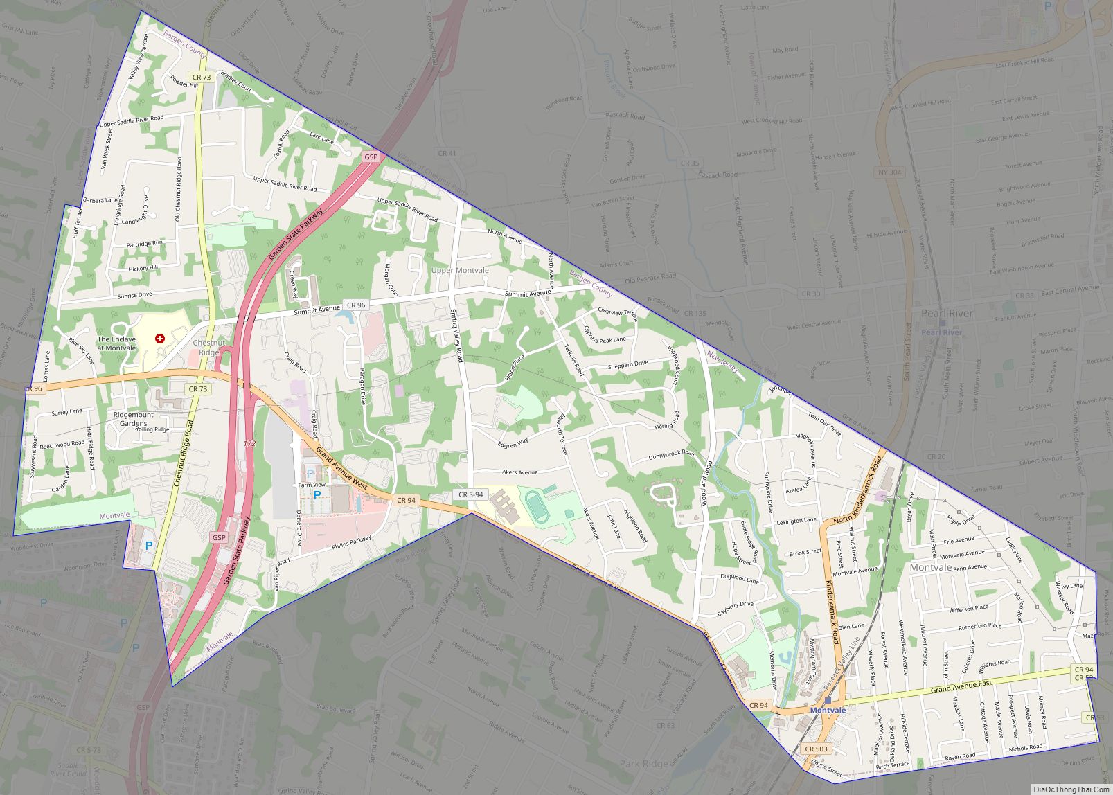 Map of Montvale borough, New Jersey