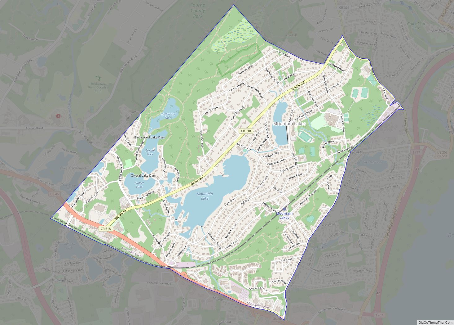 Map of Mountain Lakes borough, New Jersey