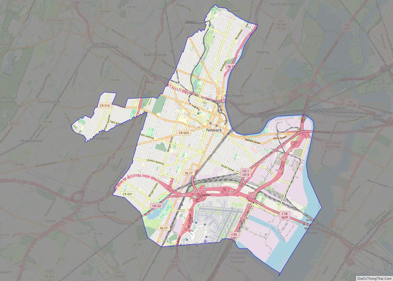 Map of Newark city, New Jersey