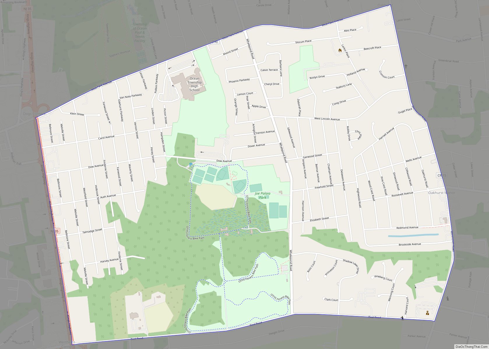 Map of Oakhurst CDP, New Jersey