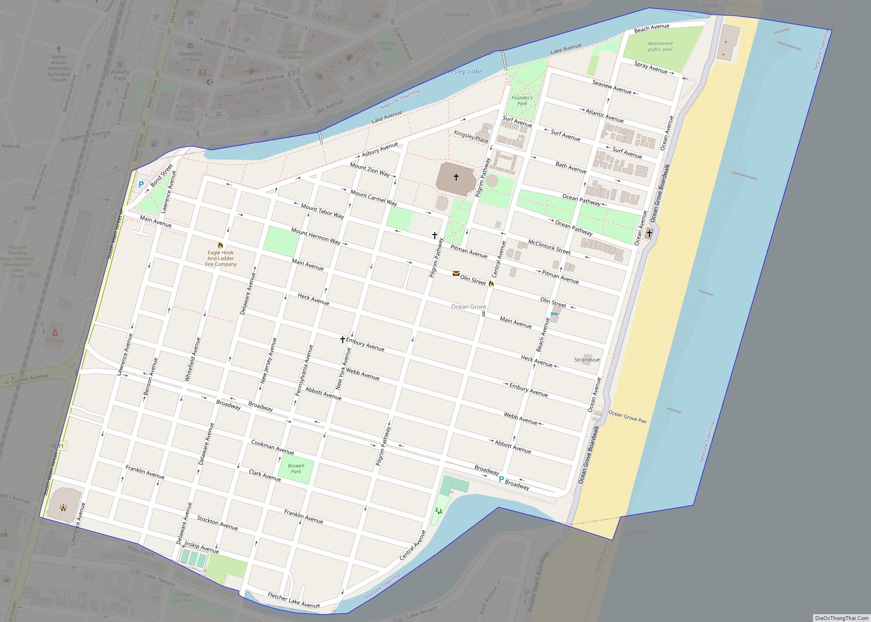 Map of Ocean Grove CDP, New Jersey