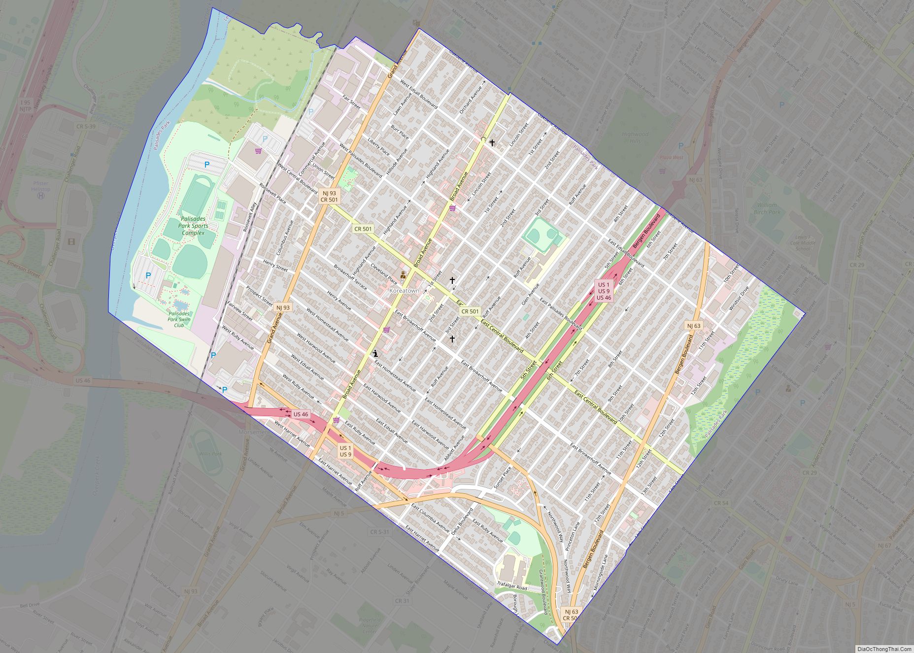 Map of Palisades Park borough