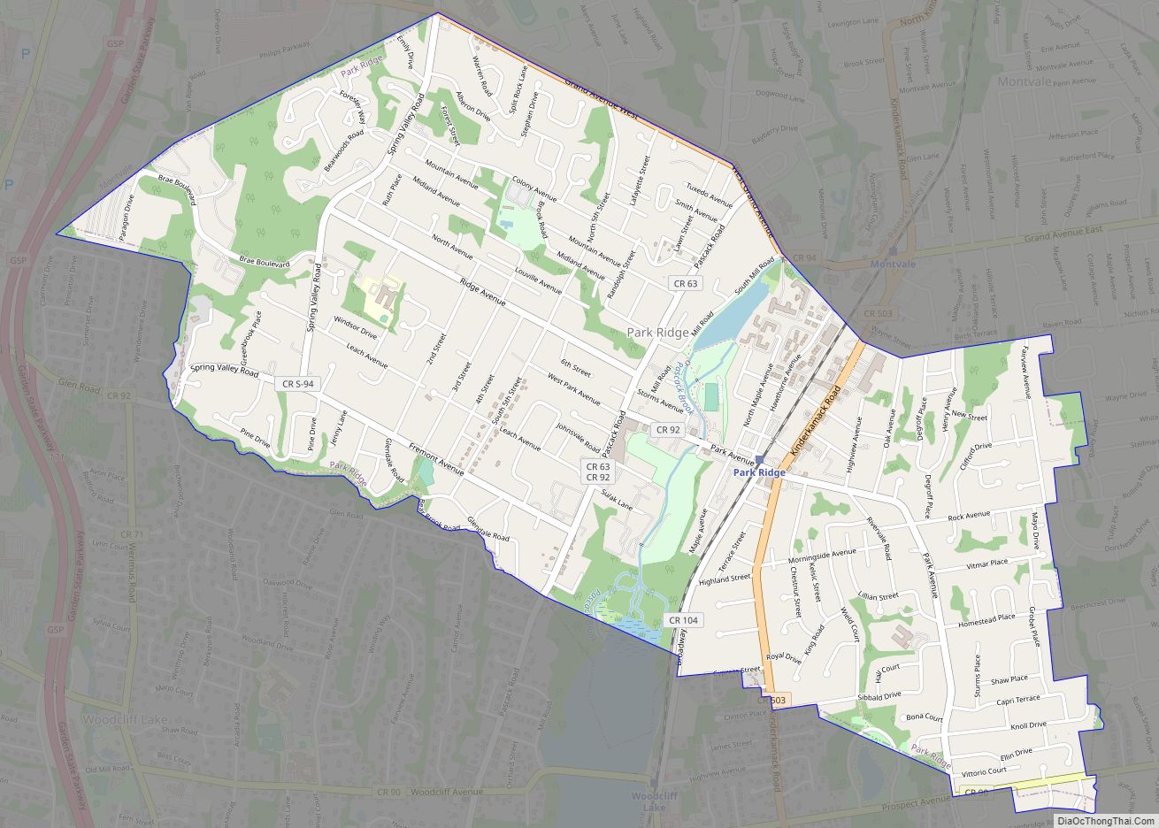 Map of Park Ridge borough, New Jersey