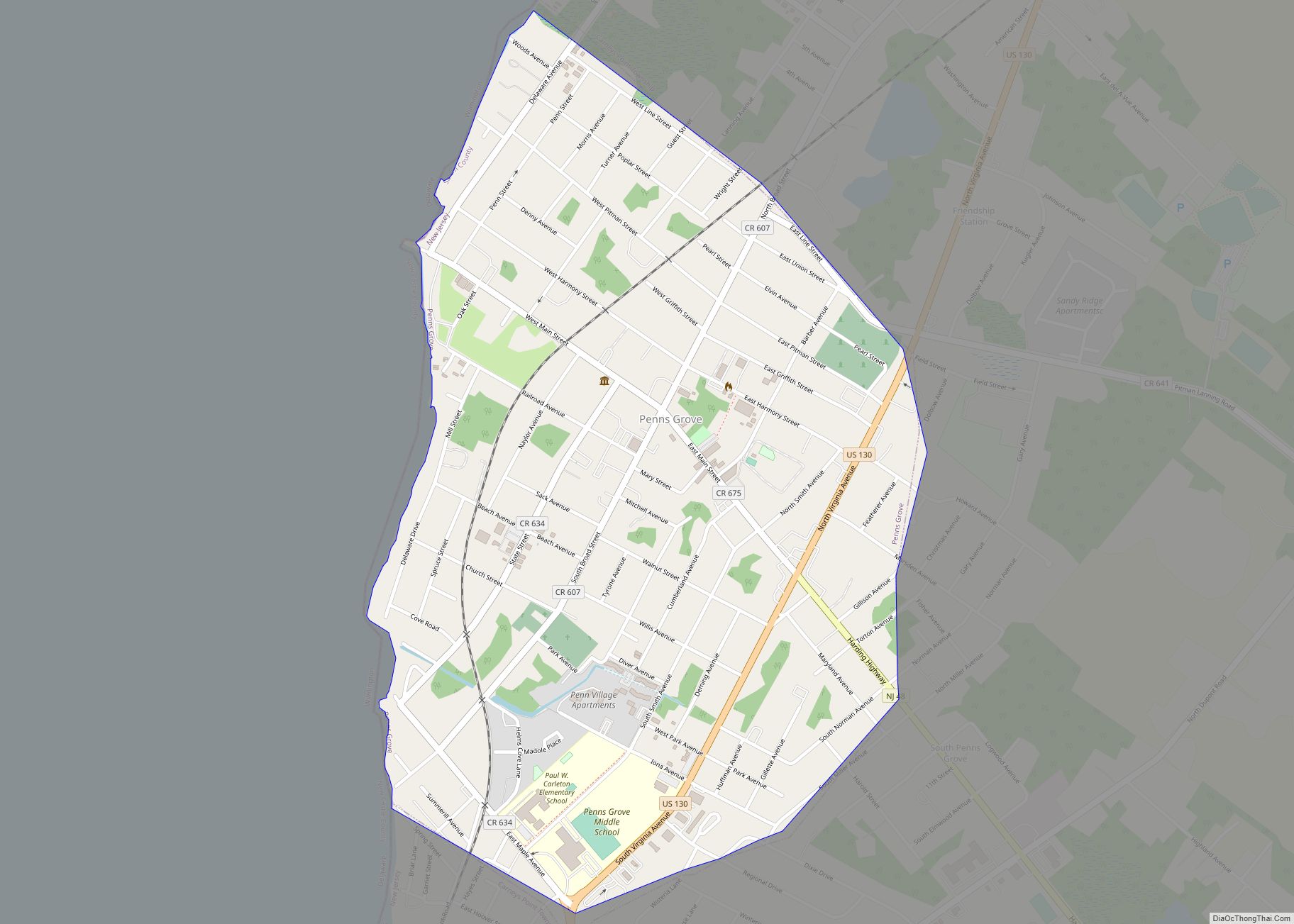 Map of Penns Grove borough