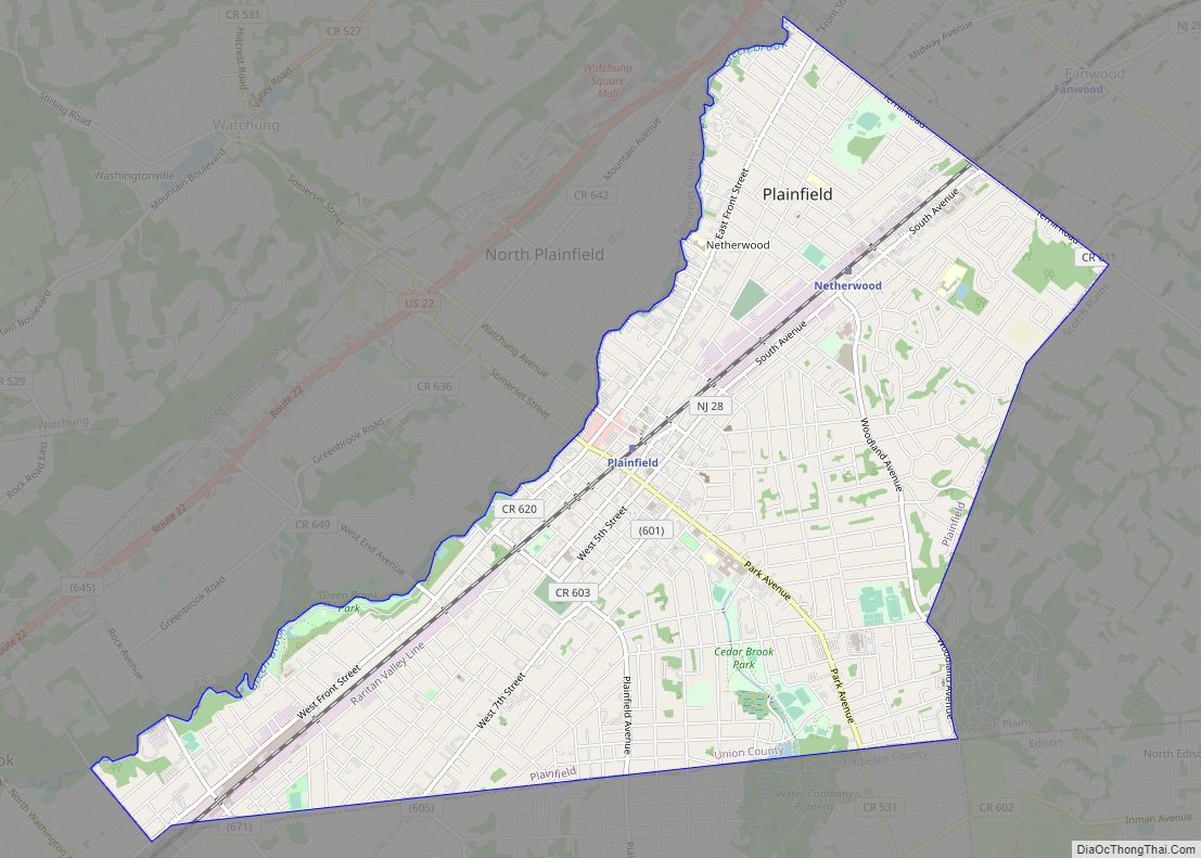 Map of Plainfield city, New Jersey