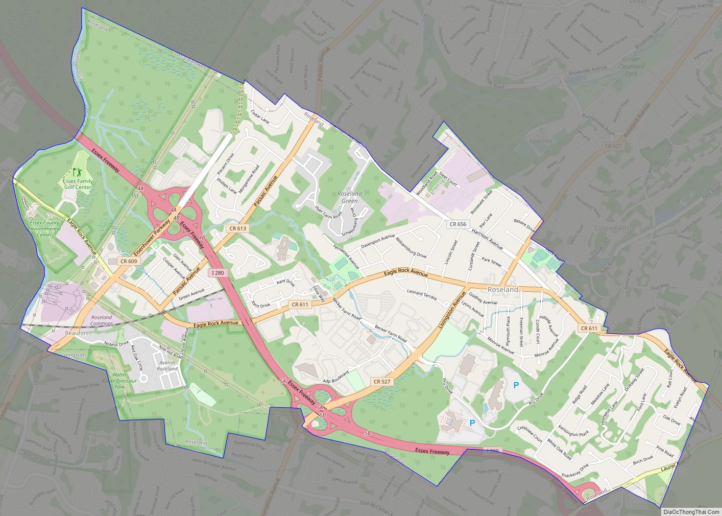 Map of Roseland borough, New Jersey