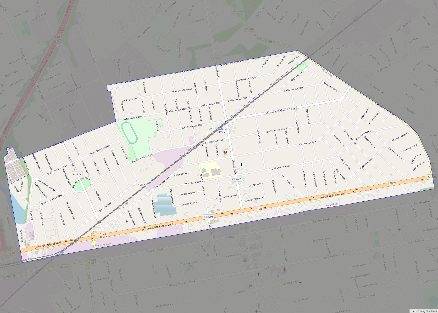 Map of Roselle Park borough