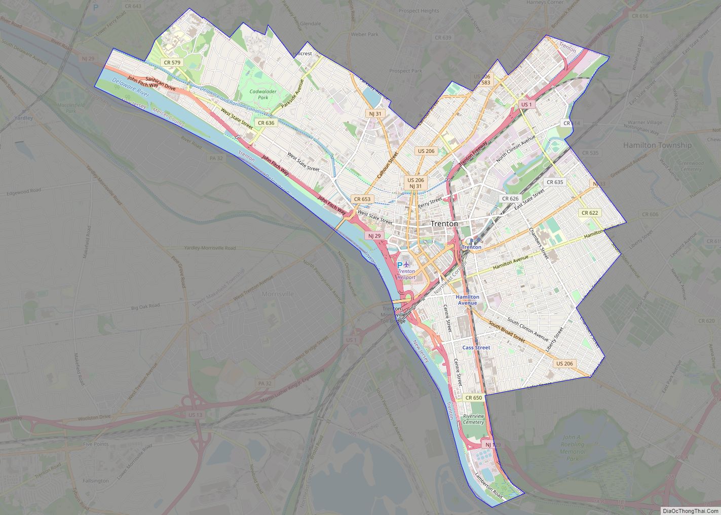 Map of Trenton city, New Jersey