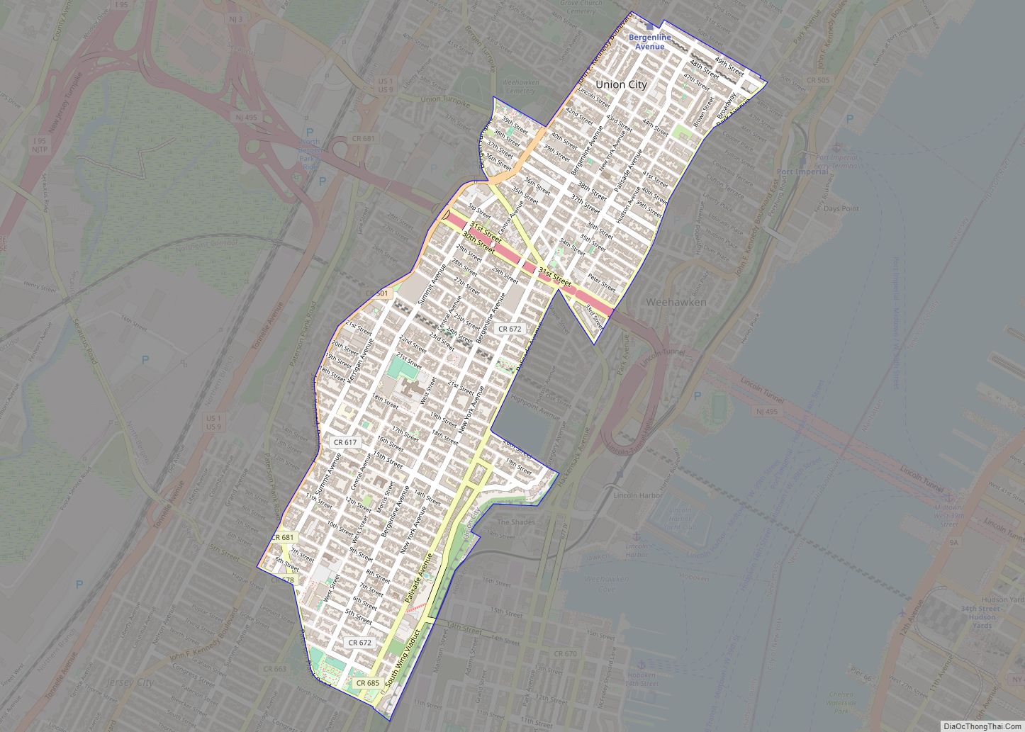 Map of Union City, New Jersey