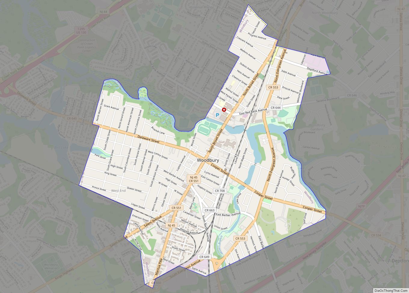 Map of Woodbury city, New Jersey