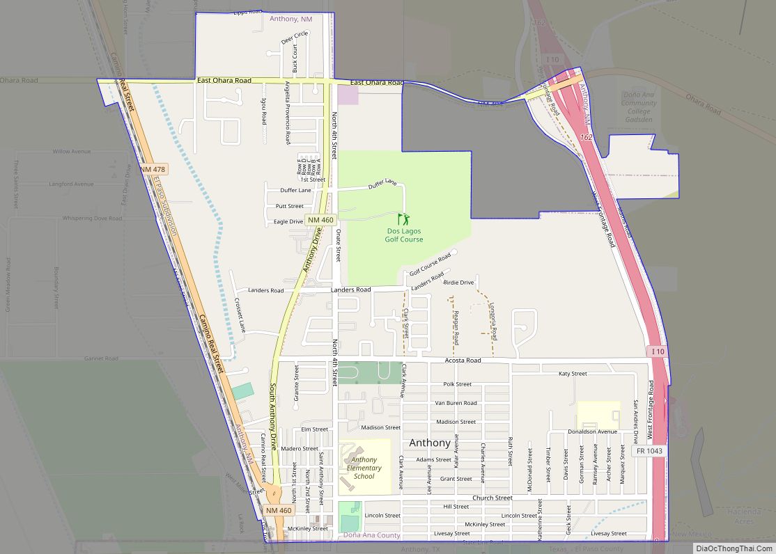 Map of Anthony city, New Mexico