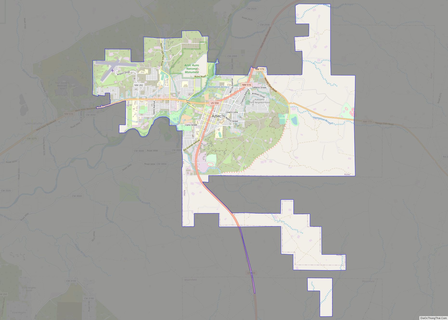 Map of Aztec city, New Mexico