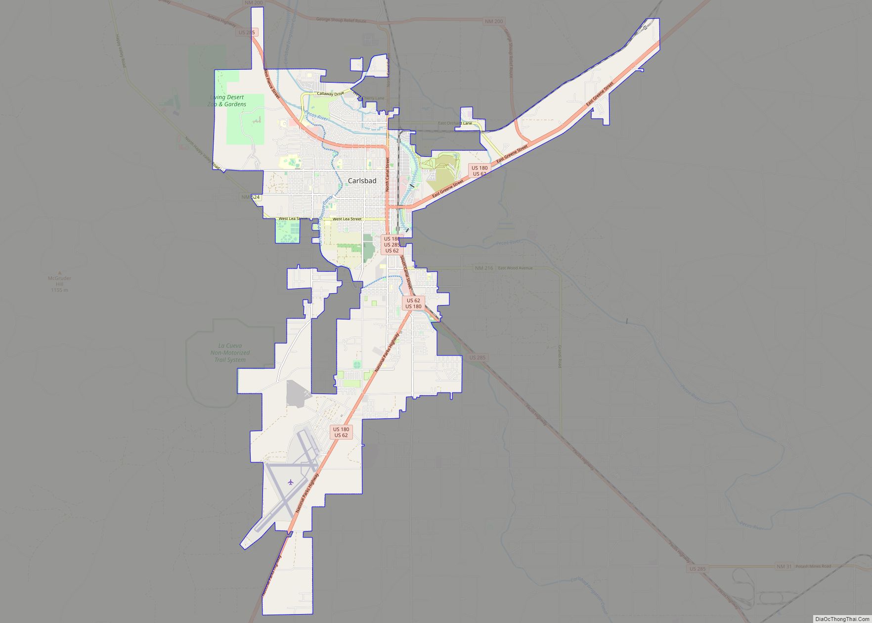 Map of Carlsbad city, New Mexico