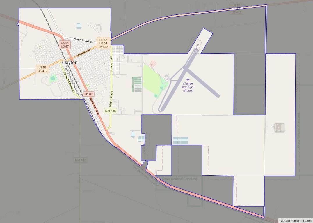 Map of Clayton town, New Mexico