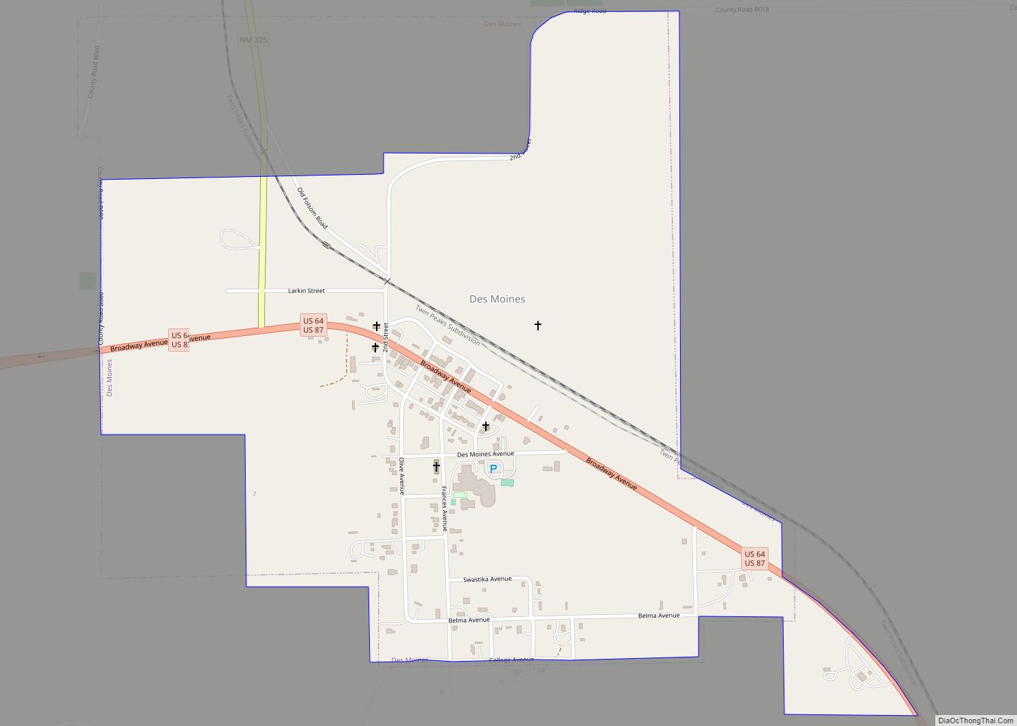 Map of Des Moines village, New Mexico
