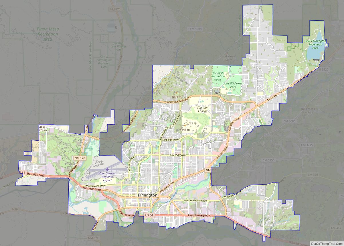 Map of Farmington city, New Mexico