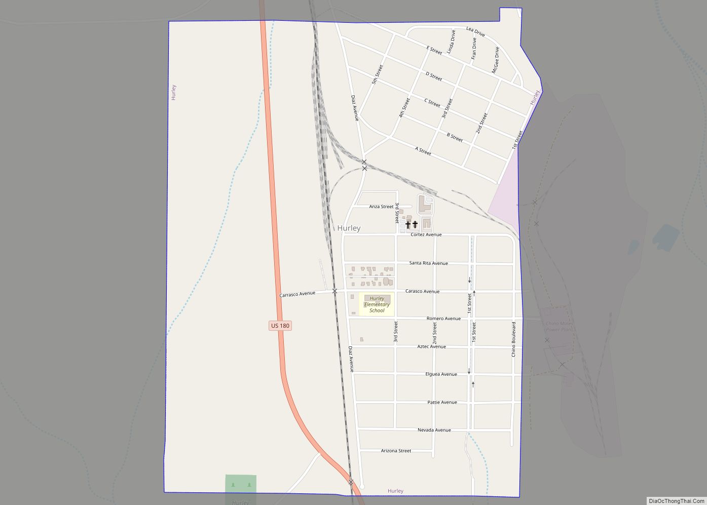 Map of Hurley town, New Mexico