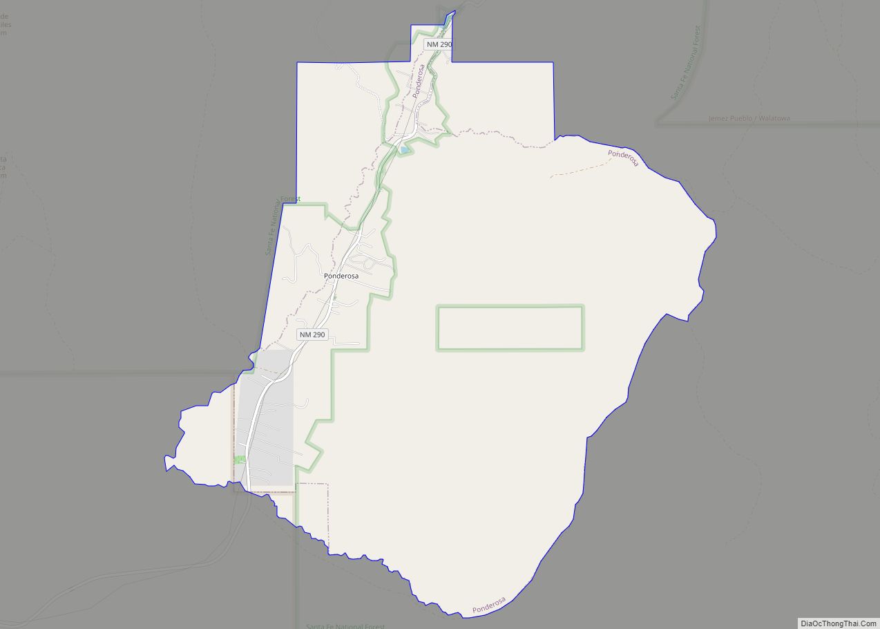 Map of Ponderosa CDP, New Mexico