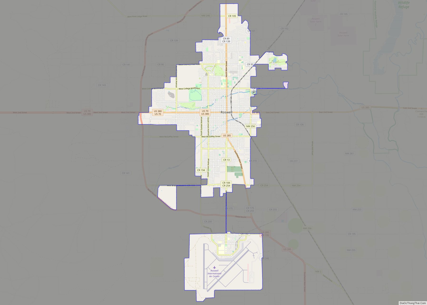 Map of Roswell city, New Mexico