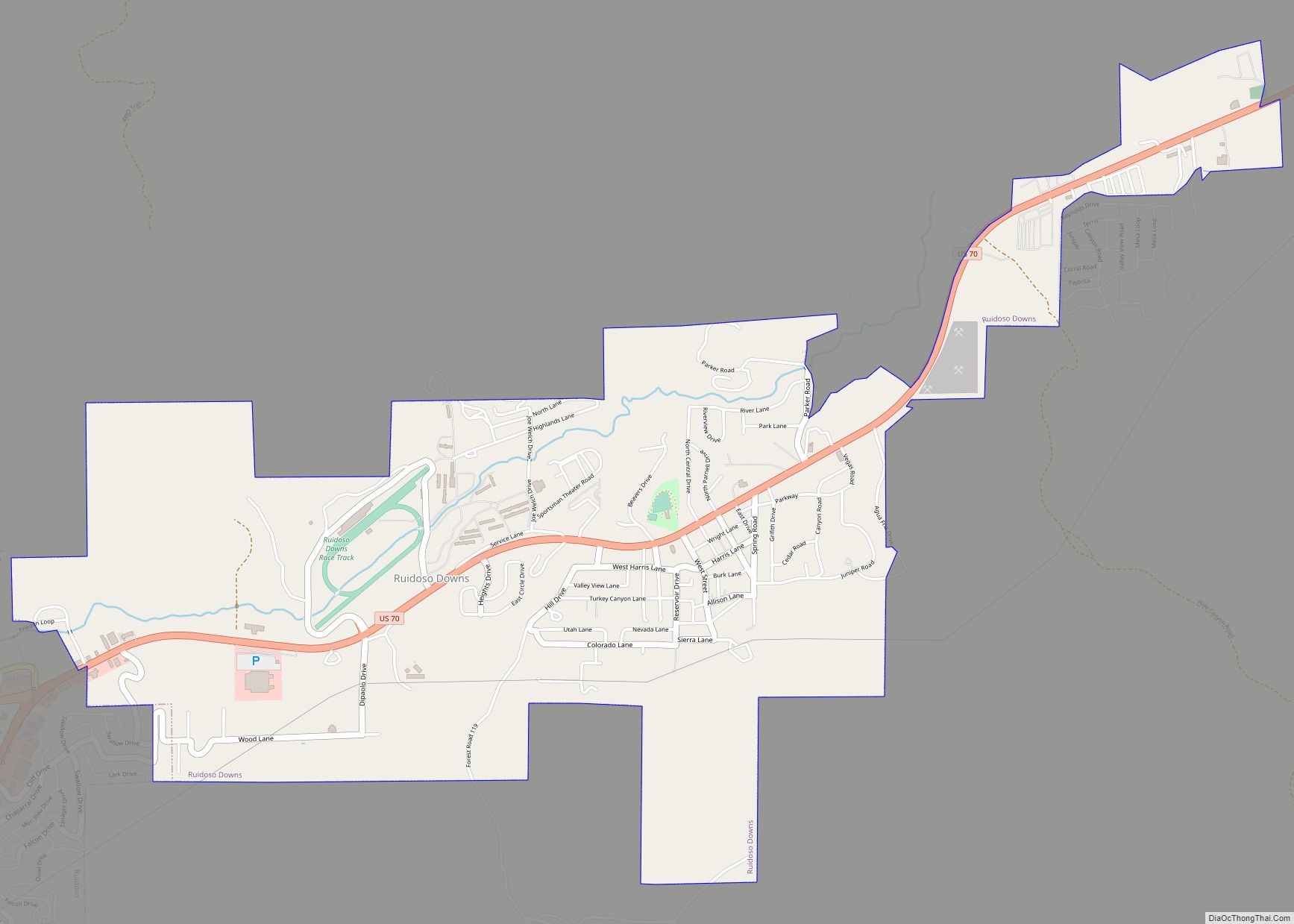 Map of Ruidoso Downs city