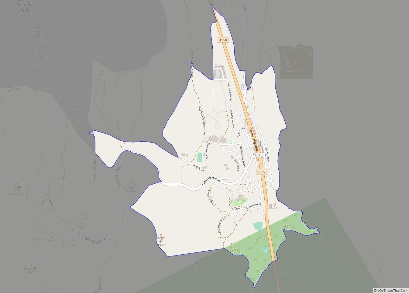 Map of Eureka CDP, Nevada
