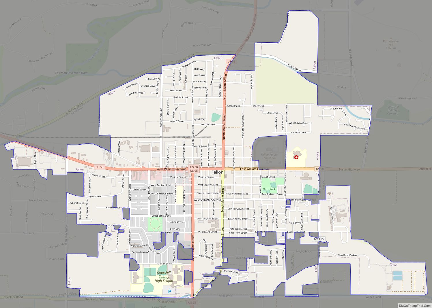 Map of Fallon city, Nevada