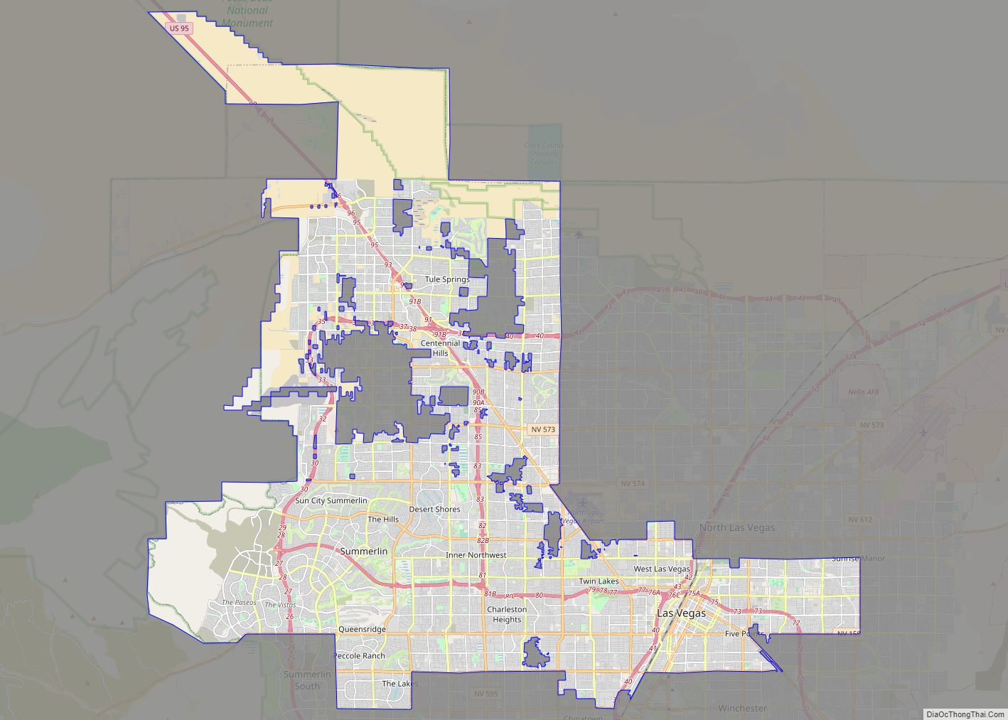 Map of Las Vegas city, Nevada