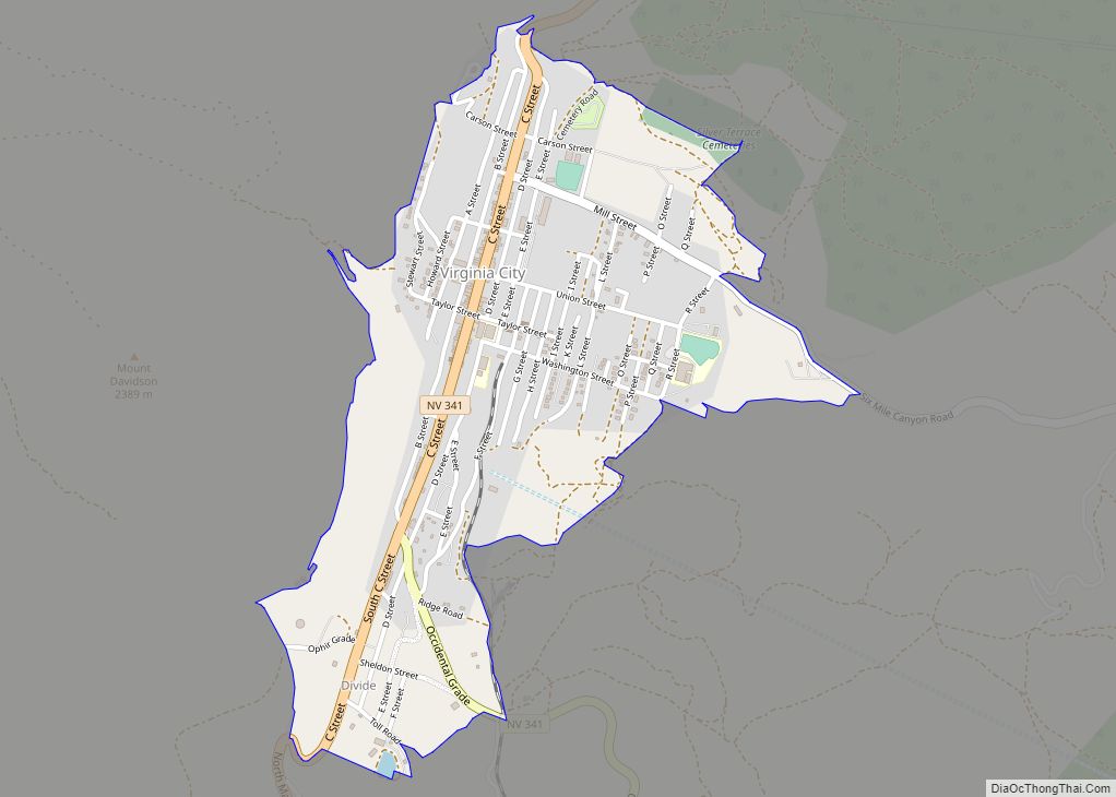 Map of Virginia City CDP, Nevada