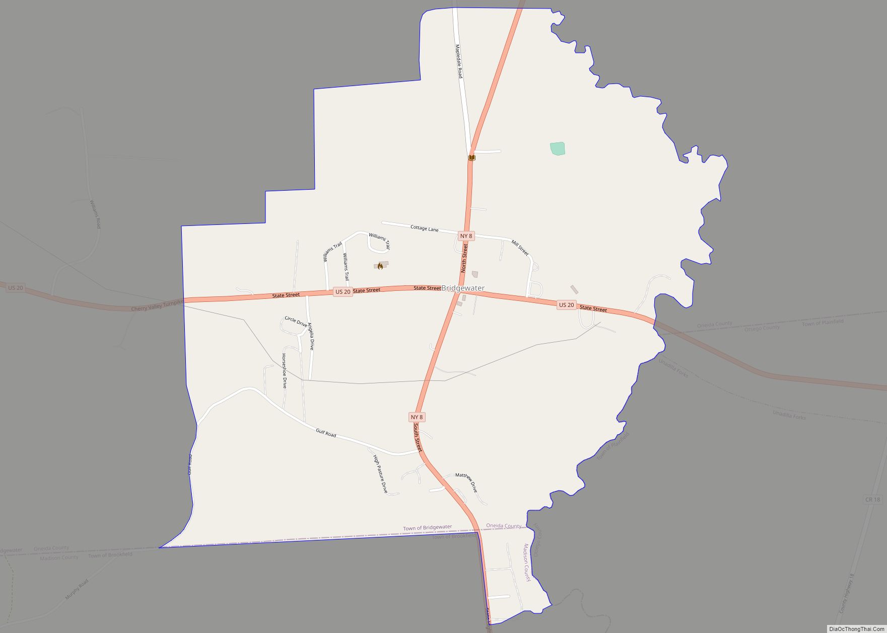 Map of Bridgewater CDP, New York