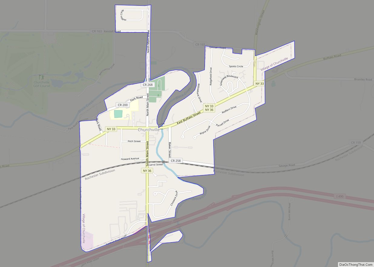 Map of Churchville village, New York