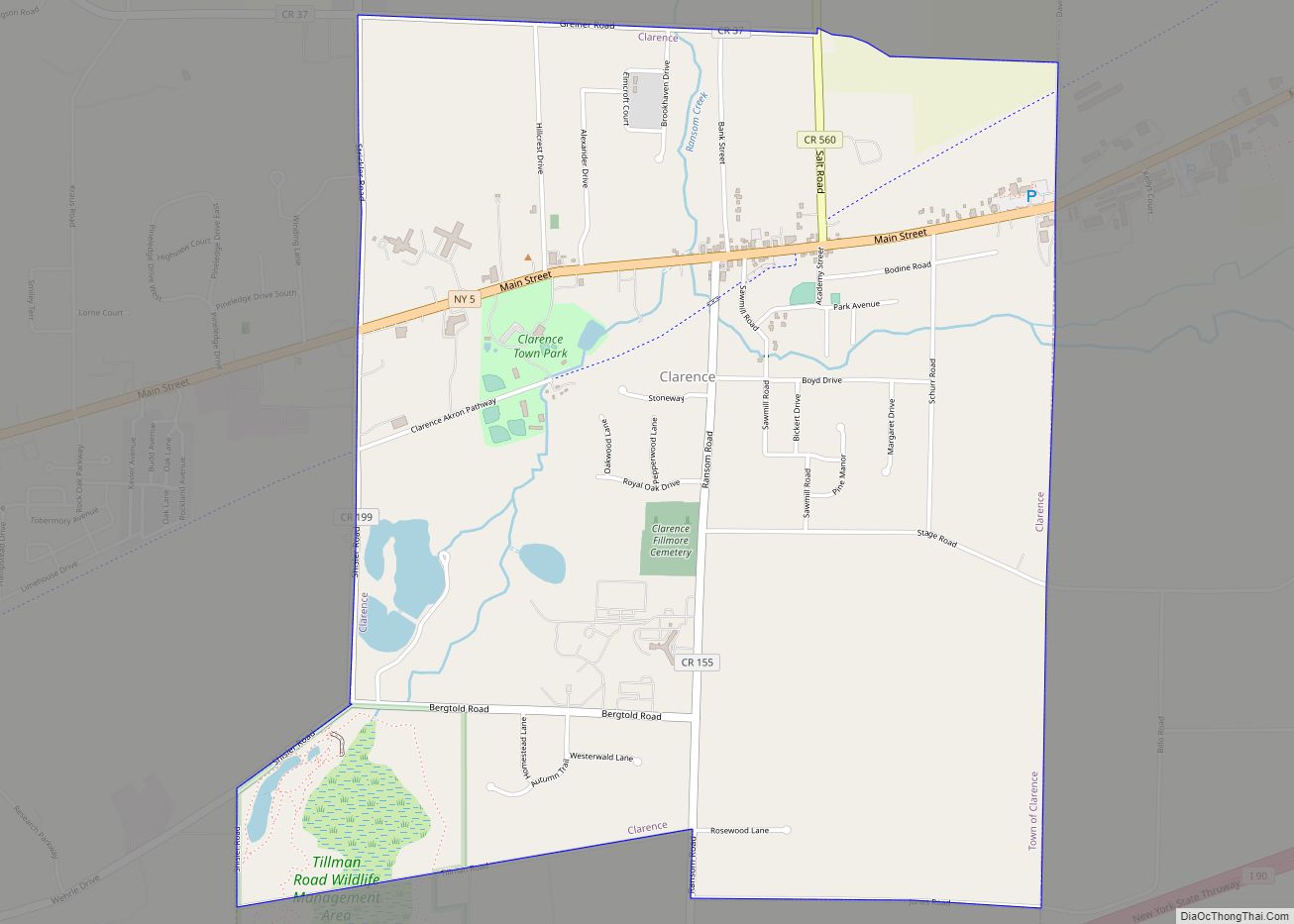 Map of Clarence CDP, New York