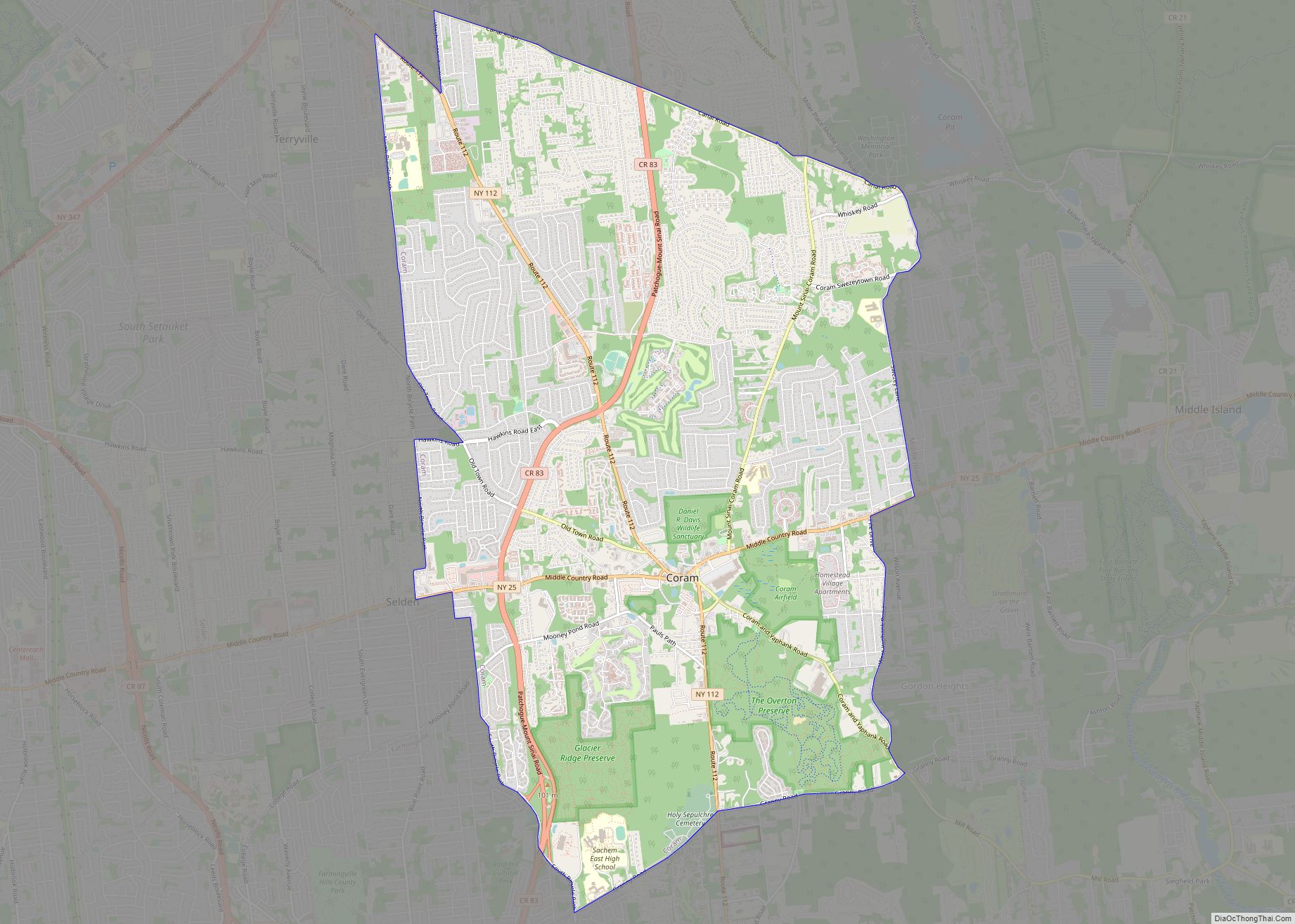 Map of Coram CDP, New York