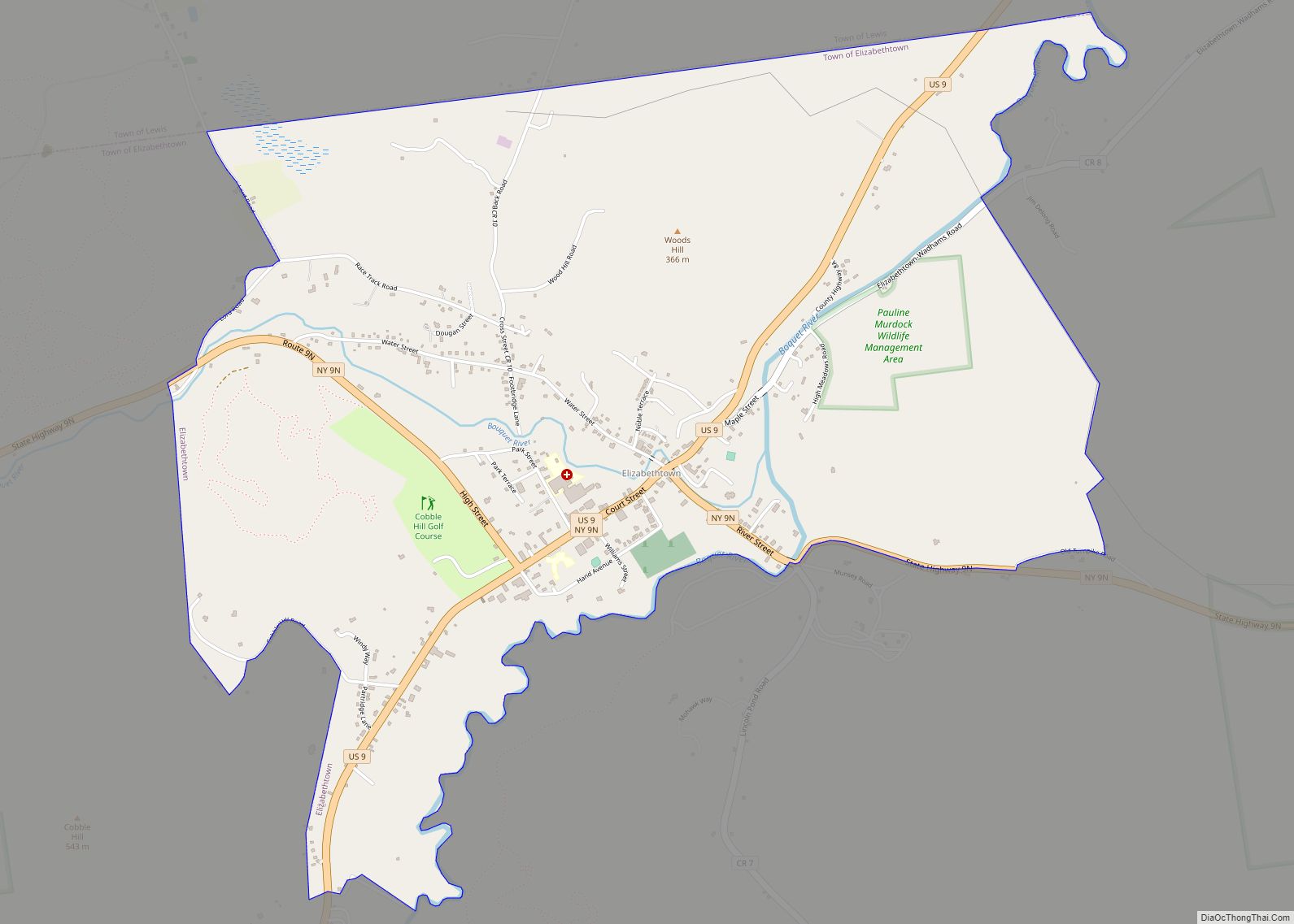 Map of Elizabethtown CDP, New York