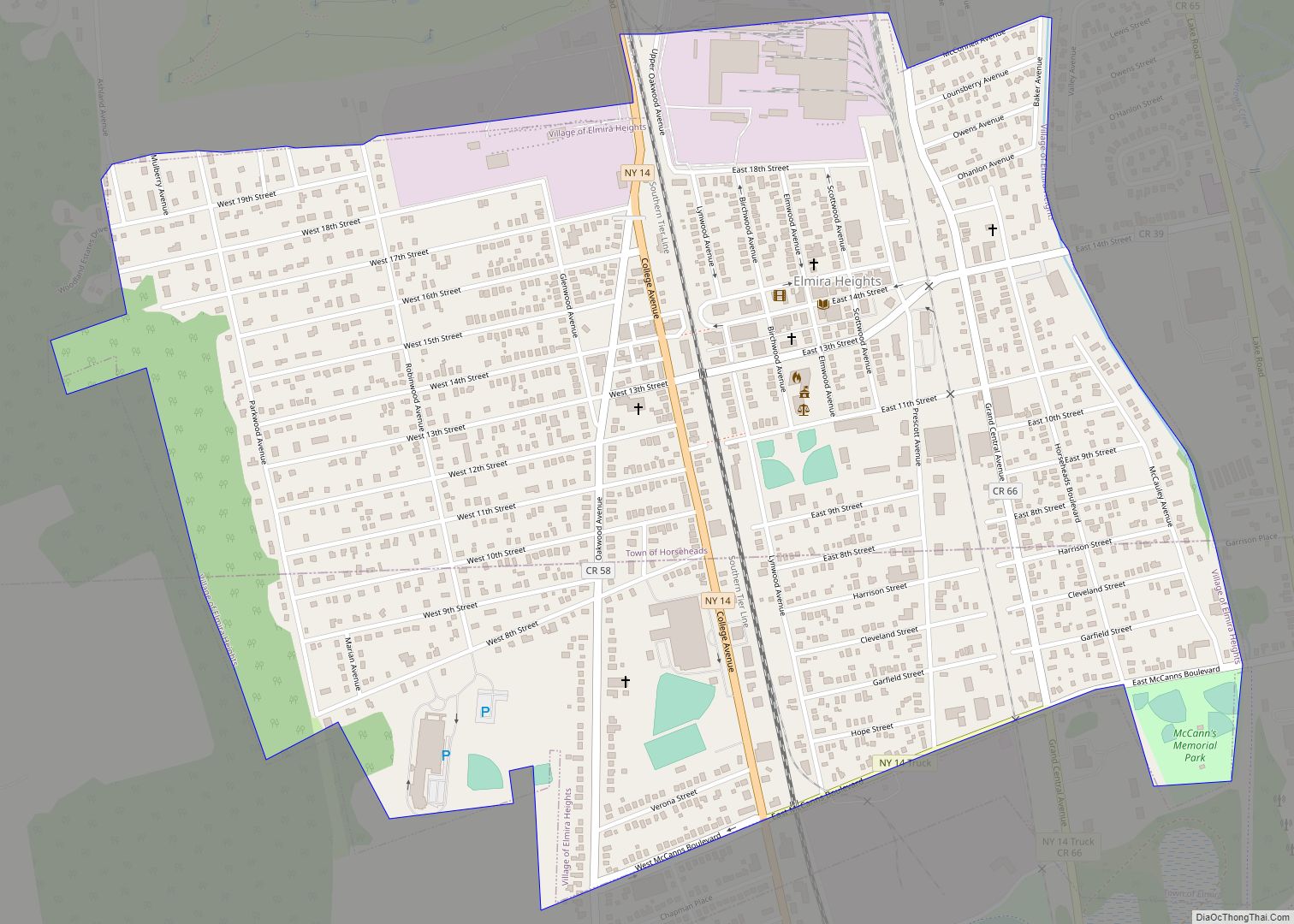 Map of Elmira Heights village