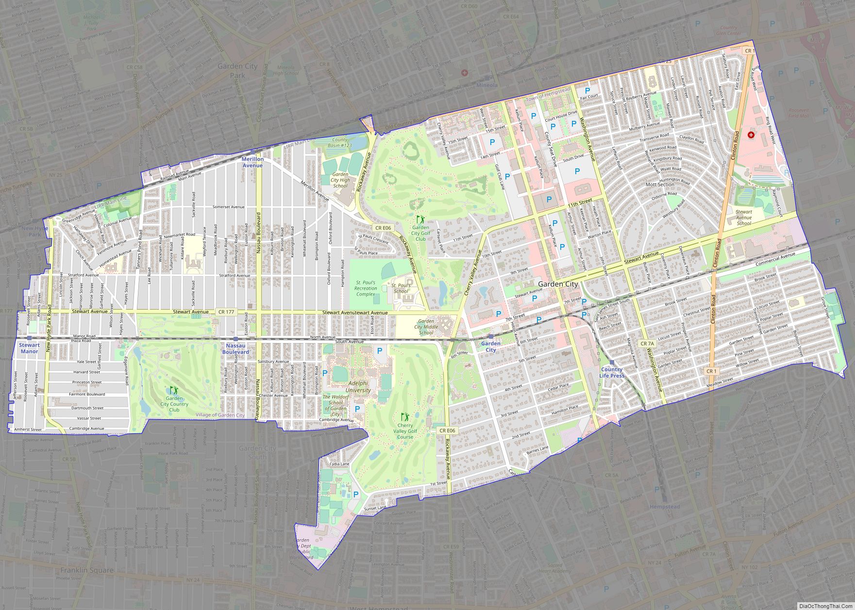 Map of Garden City village, New York