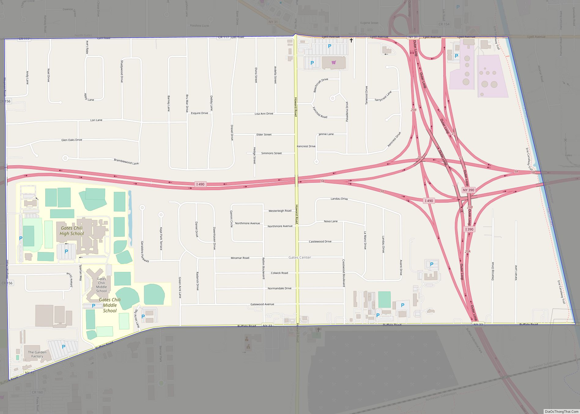 Map of Gates CDP, New York