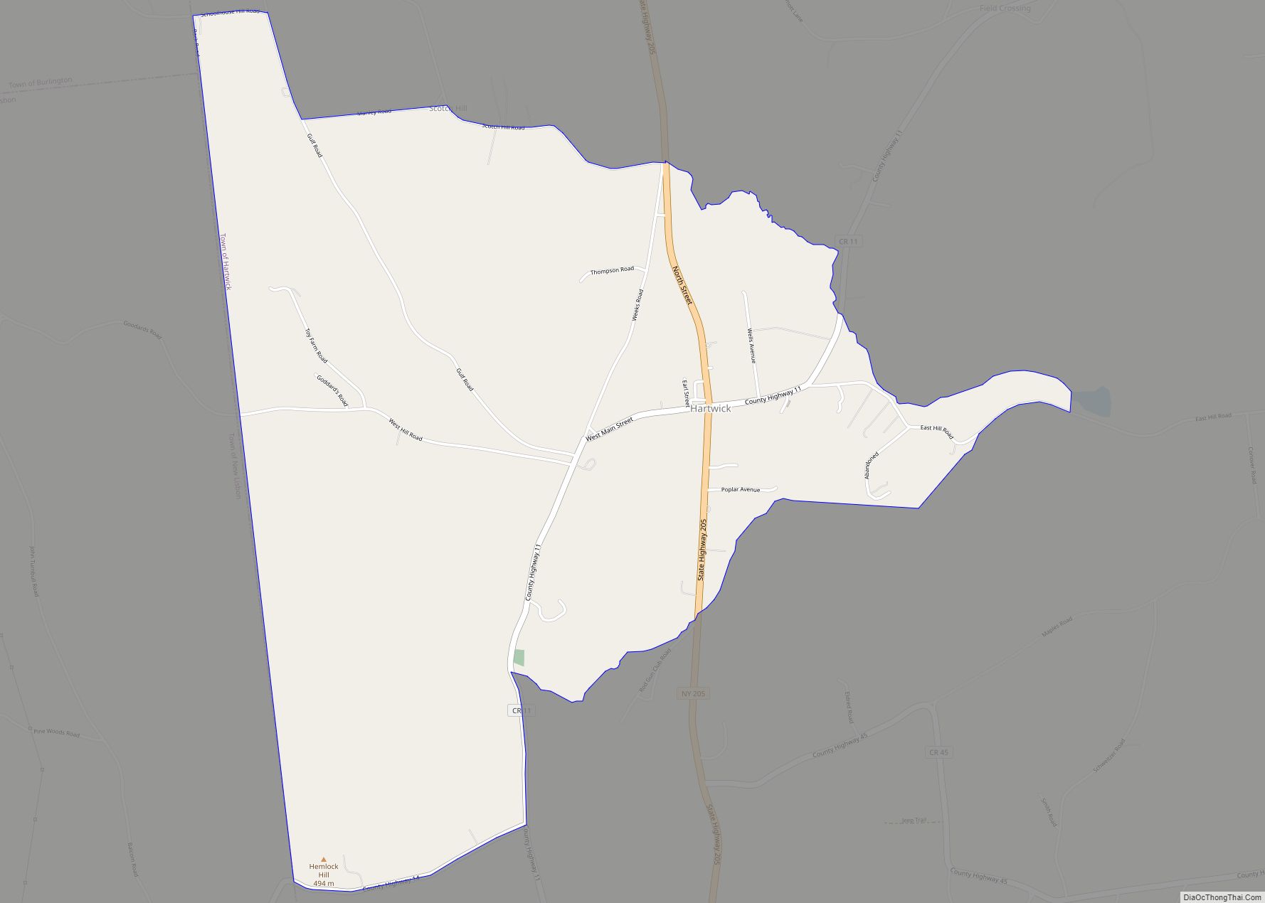 Map of Hartwick CDP, New York