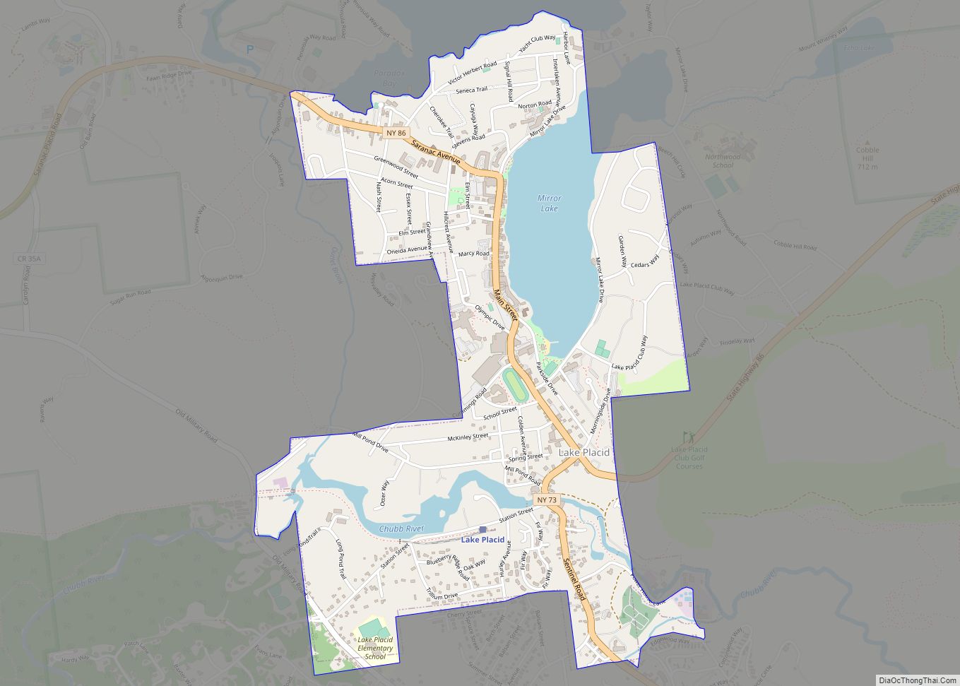 Map of Lake Placid village, New York