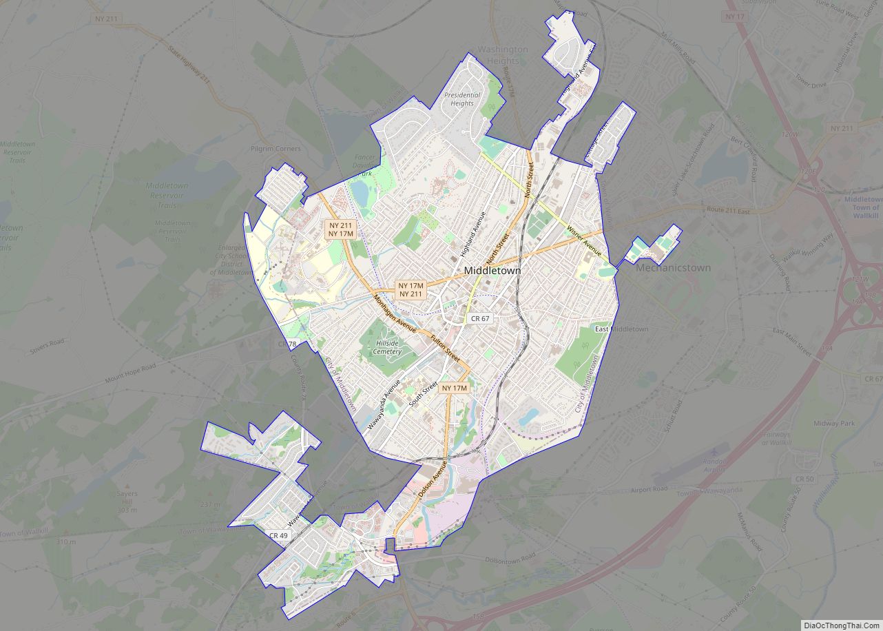 Map of Middletown city, New York