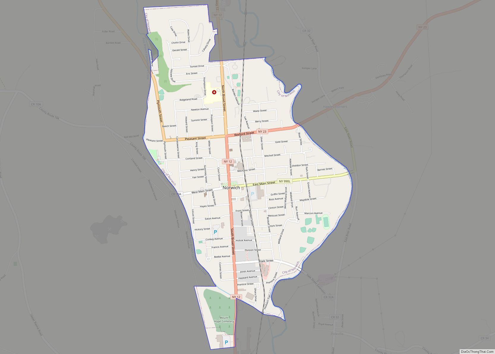 Map of Norwich city, New York