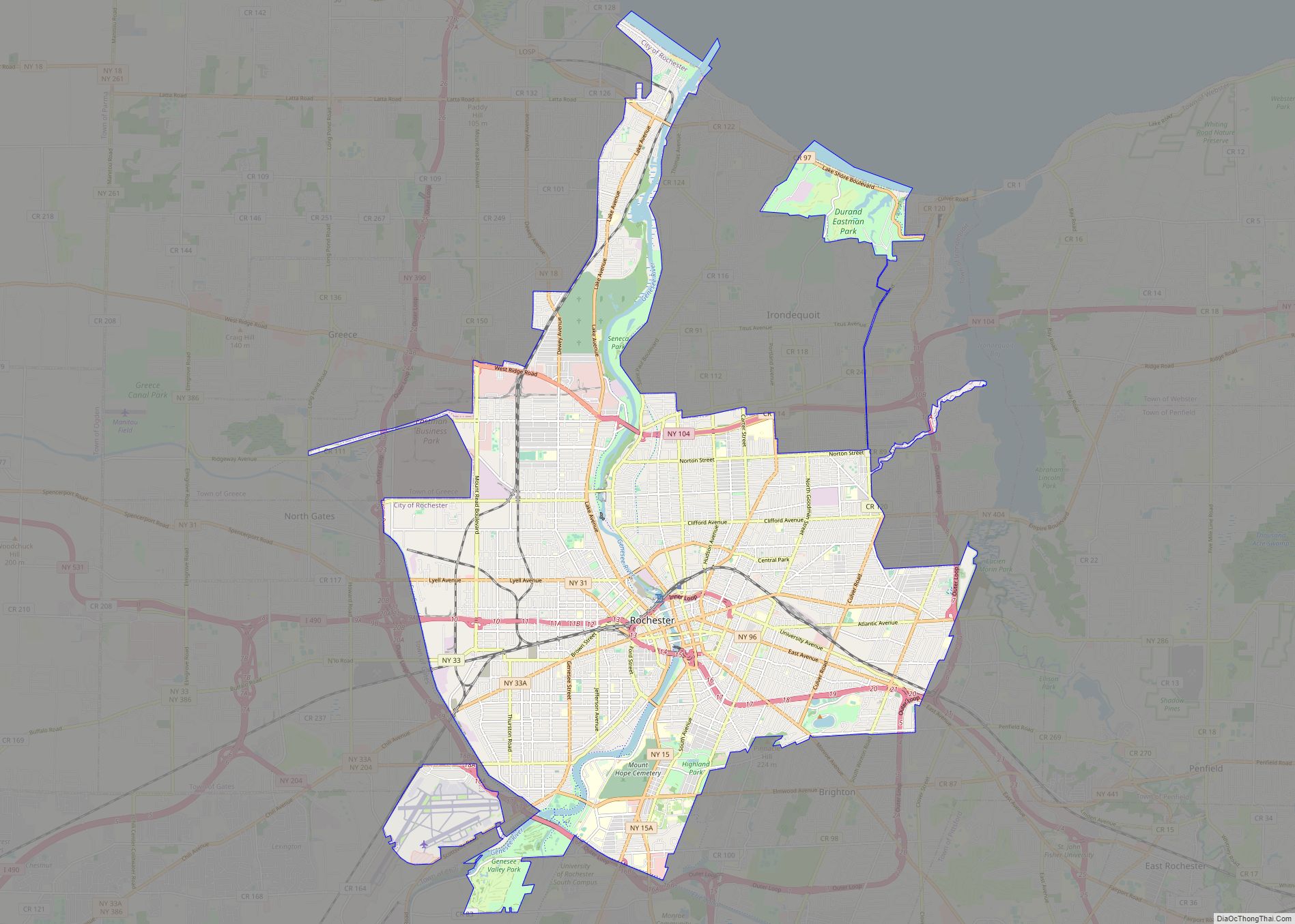 Map of Rochester city, New York
