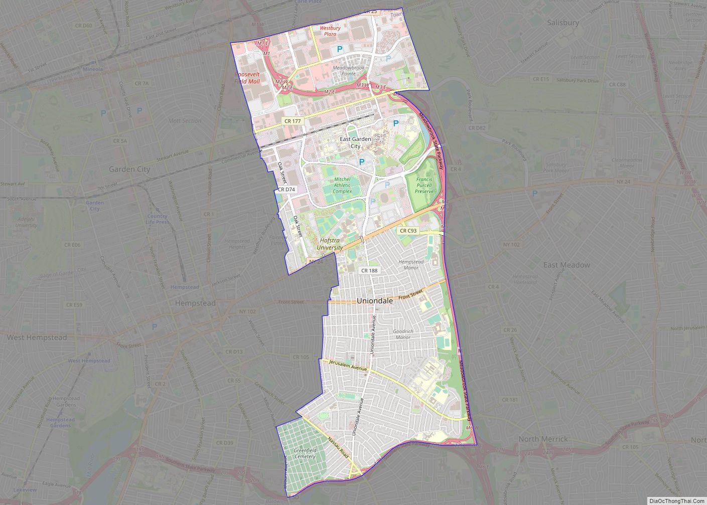 Map of Uniondale CDP, New York