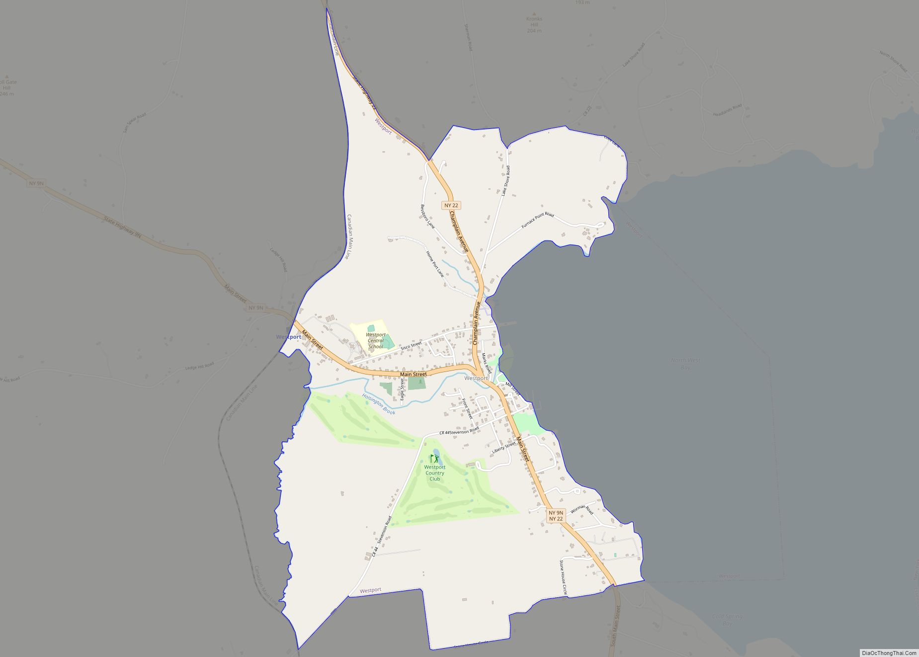 Map of Westport CDP, New York