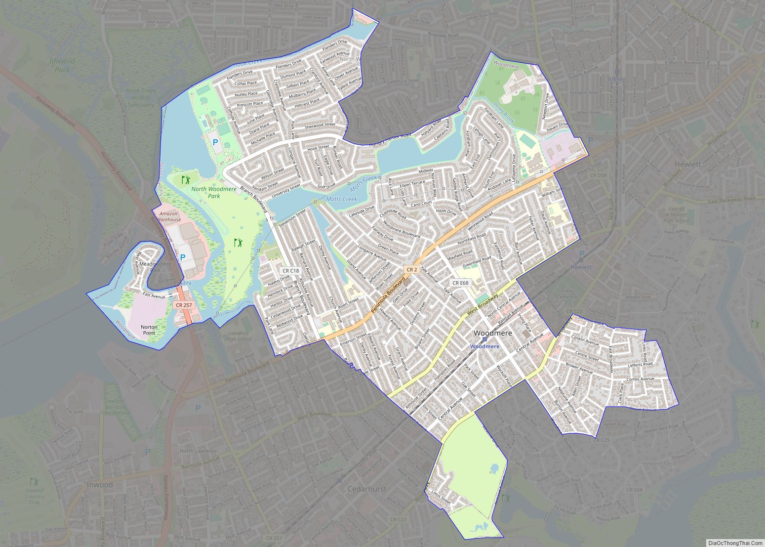 Map of Woodmere CDP, New York