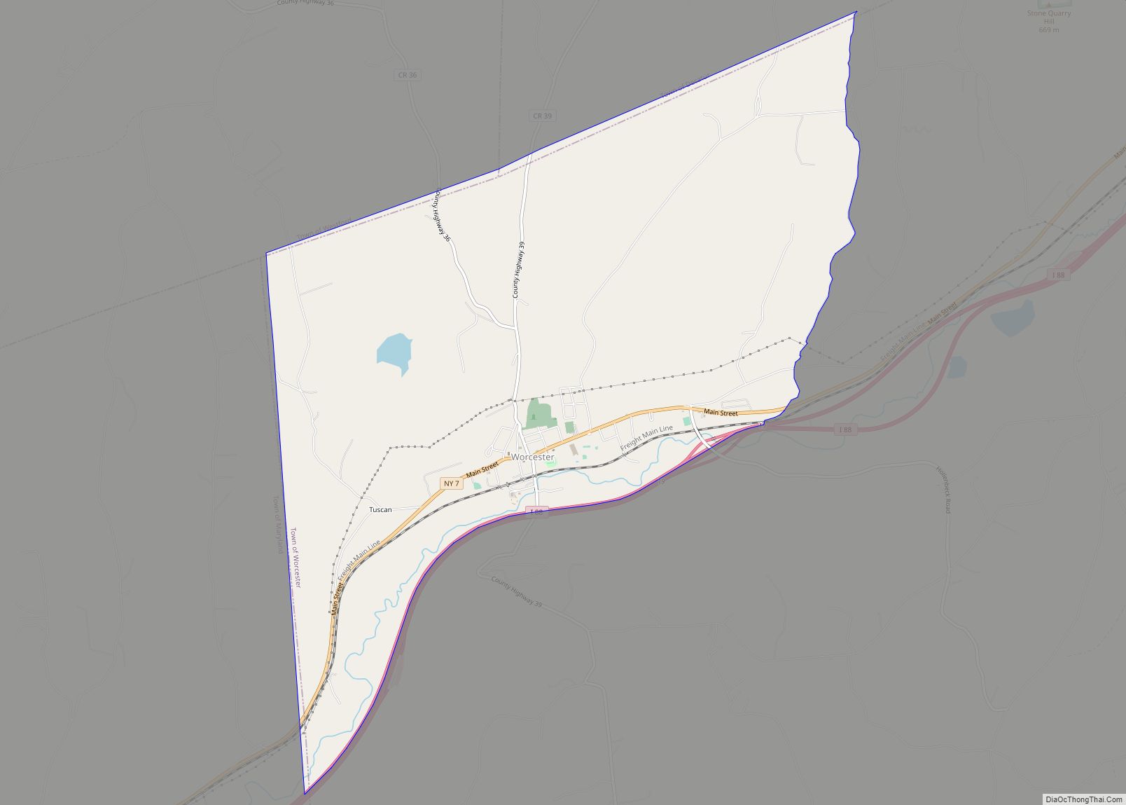Map of Worcester CDP, New York