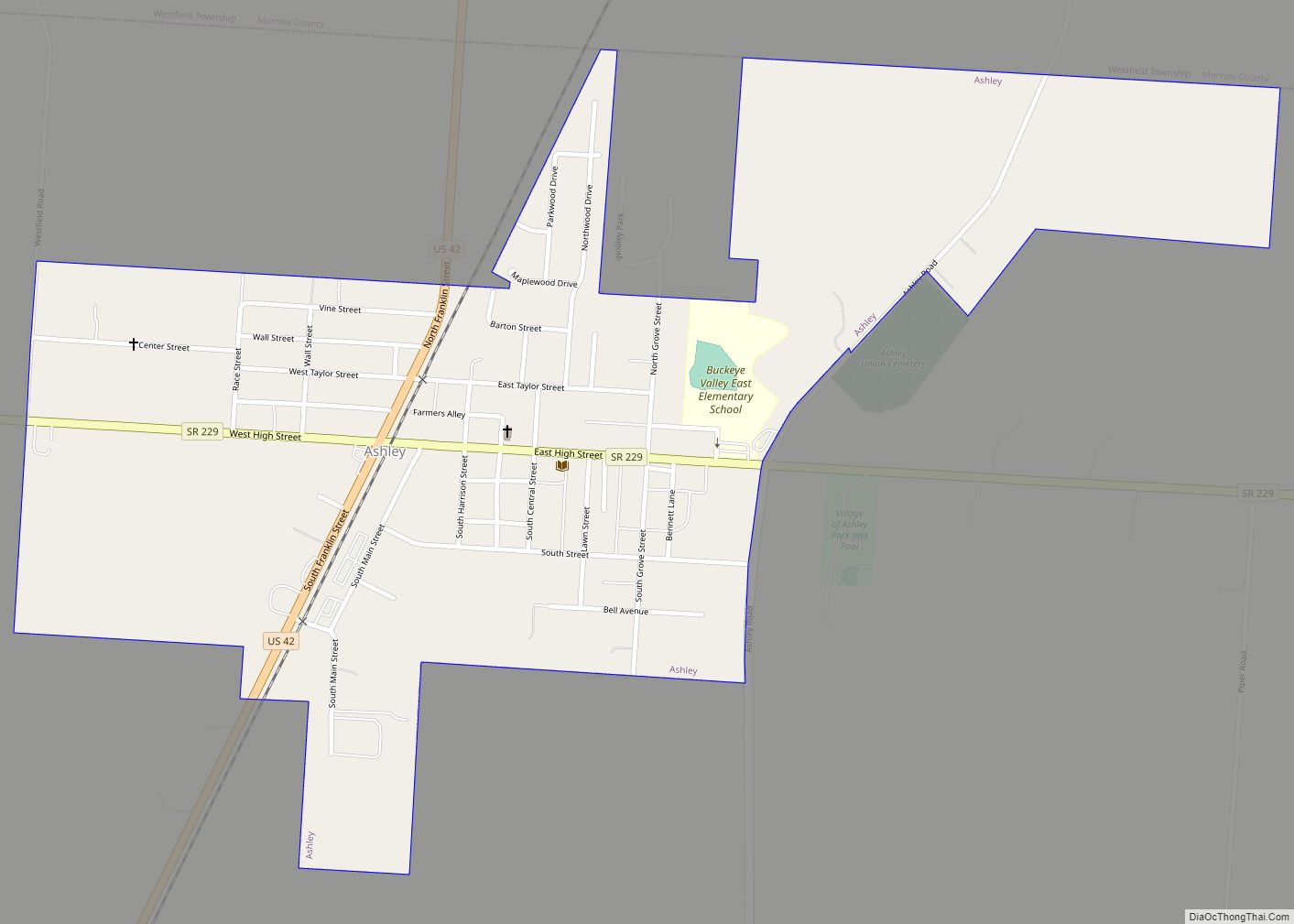 Map of Ashley village, Ohio