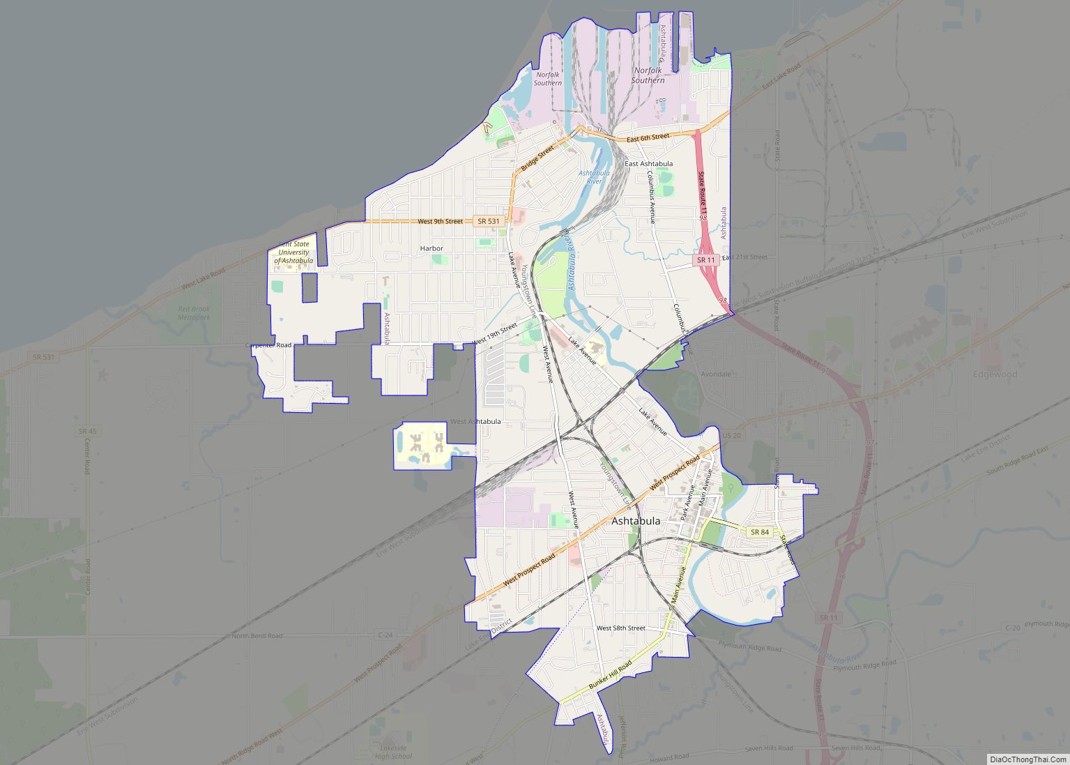 Map of Ashtabula city