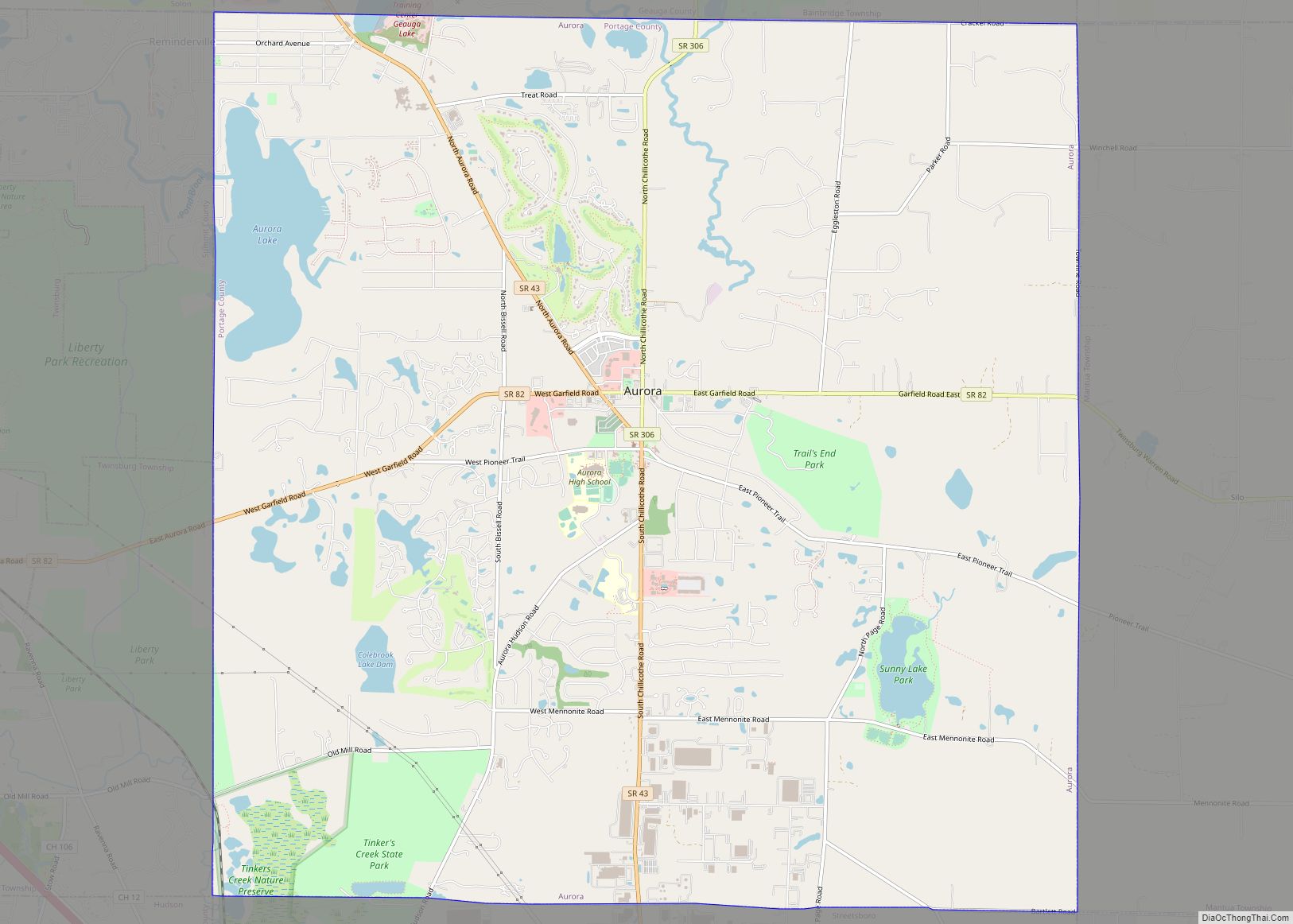 Map of Aurora city, Ohio