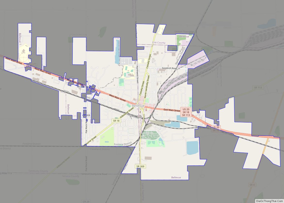 Map of Bellevue city, Ohio